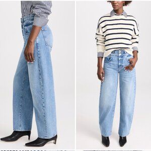 FRAME Double Waistband Long Barrel Leg Jeans in Weston Blue